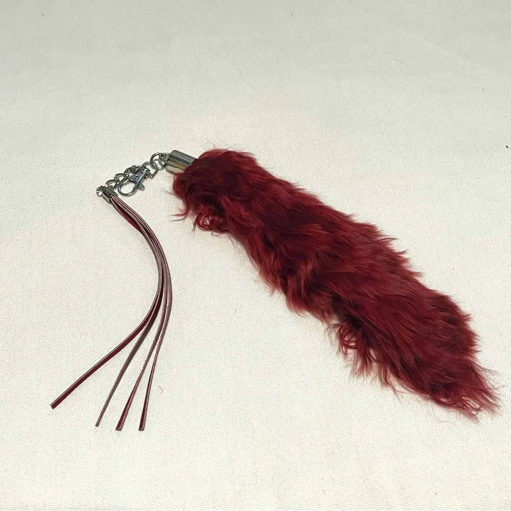 NWT NEW Maroon Red Feathery Leather Key Chain Key Holder